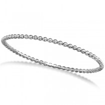 Women's Stackable Plain Metal Beaded Bangle Bracelet in 14k White Gold