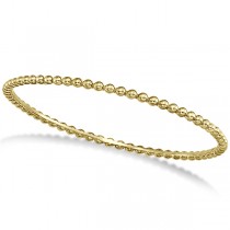 Women's Stackable Plain Metal Beaded Bangle Bracelet in 14k Yellow Gold