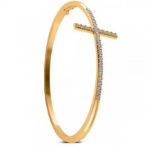 Diamond Religious Cross Bangle Bracelet in 14k Yellow Gold (0.87ct)