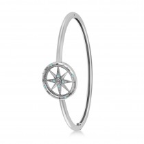 Aquamarine & Diamond Compass Bangle Bracelet 14k White Gold (0.19ct)