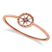 Blue Sapphire & Diamond Compass Bangle Bracelet 14k Rose Gold (0.19ct)