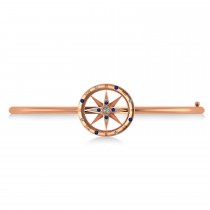 Blue Sapphire & Diamond Compass Bangle Bracelet 14k Rose Gold (0.19ct)