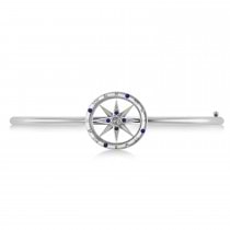 Blue Sapphire & Diamond Compass Bangle Bracelet 14k White Gold (0.19ct)