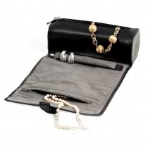 Leather Magnetic Clasp Jewelry Roll w/ Zippered Compartments