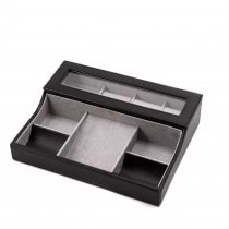 Leather Valet Watch Box For 3 Watches w/ Slots for Cufflink