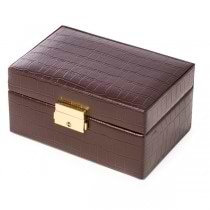 Brown Croco Leather 2 Watch, Cufflink and Accessories Box