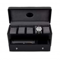 Black Croco Leather 5 Watch Box w/ Drawer for Pens and Accessories