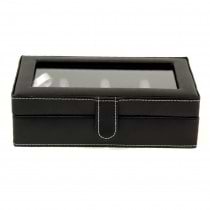 Velour Lined Leather 12 Cufflink Box with Glass Top