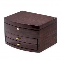 Ebony Zebra Wood Jewelry Box w/ Compartments, 2 Drawers, and Push Button Lock
