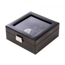 Black Leather Watch and Accessory Case w/ Glass Top and Locking Clasp