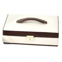 Ivory & Brown Leather Jewelry Box w/ Compartments, 2 Watch Pillows