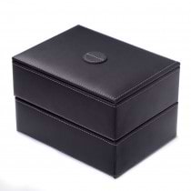 Black Leather Jewelry Box w/ 2 Watch Pillows, Slot for Rings & Earning