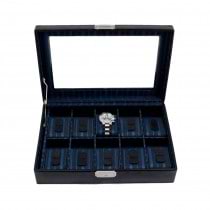 Leather 10 Watch Case with Glass Top and Locking Clasp