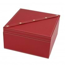 Studded Red Leather Two Level Jewelry Box w/ Removable Individual Tray
