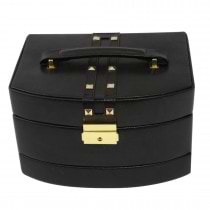 3 Level Hinged Leather Jewelry Box w/ Studs & Travel Roll