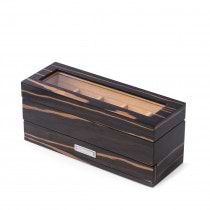 Wood 5 Watch Box w/ Glass Top, Drawer & Chrome Accents