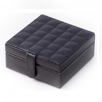 Black Leather Jewelry Box w/ Slots for Rings, Earrings and Compartment
