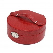 Red Leatherette Jewelry Box w/ Slots for Rings and Locking Clasp