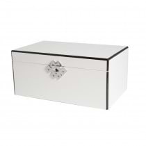 White Wood 3 Level Jewelry Box w/ Slots for Rings & Locking Clasp