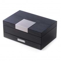 Steel Gray 2 Level Jewelry Box w/ Drawer, Hooks, & Steel Accents