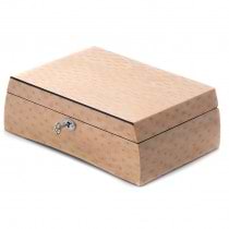 Salmon Burl Wood Jewelry Box w/ Removable Tray & Slots for Rings