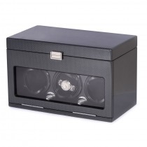 Carbon Fiber Steel Gray 3 Watch Winder w/ Settings for 12 Watches