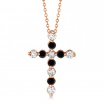 Black & White Diamond Cross Pendant Necklace in 14k Rose Gold (1.01ct)