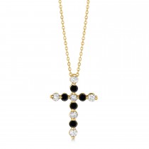 Black & White Diamond Cross Pendant Necklace in 14k Yellow Gold (1.01ct)