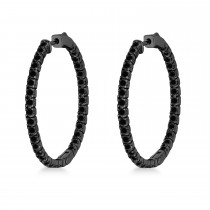 Large Round Black Diamond Hoop Earrings in 14k Black Gold (2.05ct)