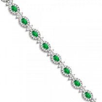 Emerald and Diamond Flower Fashion Bracelet 14k White Gold (10.40ct)