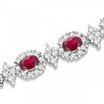 Ruby and Diamond Flower Fashion Bracelet 14k White Gold (11.92ct)