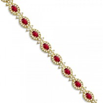 Ruby and Diamond Flower Fashion Bracelet 14k Yellow Gold (11.92ct)