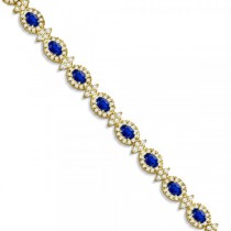 Blue Sapphire Diamond Flower Fashion Bracelet 14k Yellow Gold (11.92ct)