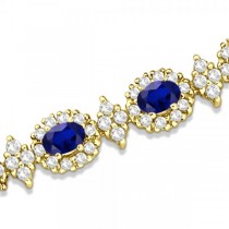 Blue Sapphire Diamond Flower Fashion Bracelet 14k Yellow Gold (11.92ct)