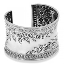 Fashion Cuff Bracelet Etched Floral Design 45mm Wide Sterling Silver