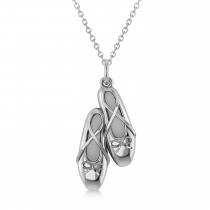 Elegant Ballet Shoes Pendant Necklace 14k White Gold