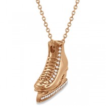 Ice Skate Necklace Pendant Diamond Accented 14k Rose Gold (0.26ct)