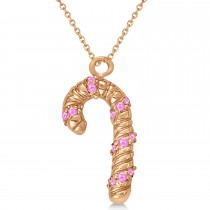 Pink Sapphire Candy Cane Pendant Necklace 14k Rose Gold (0.07ct)