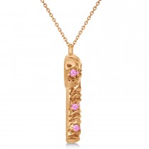 Pink Sapphire Candy Cane Pendant Necklace 14k Rose Gold (0.07ct)