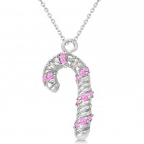 Pink Sapphire Candy Cane Pendant Necklace 14k White Gold (0.07ct)