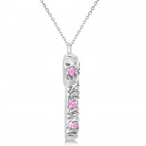 Pink Sapphire Candy Cane Pendant Necklace 14k White Gold (0.07ct)