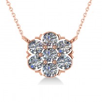 Diamond Flower Cluster Pendant Necklace 14k Rose Gold (1.06ct)