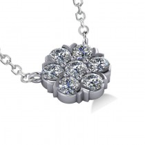 Diamond Flower Cluster Pendant Necklace 14k White Gold (1.06ct)