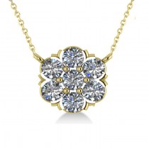 Diamond Flower Cluster Pendant Necklace 14k Yellow Gold (1.06ct)