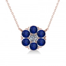Blue Sapphire & Diamond Cluster Pendant Necklace 14k Rose Gold (1.06ct)