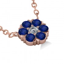 Blue Sapphire & Diamond Cluster Pendant Necklace 14k Rose Gold (1.06ct)