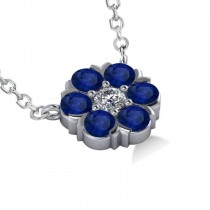 Blue Sapphire & Diamond Cluster Pendant Necklace 14k White Gold (1.06ct)