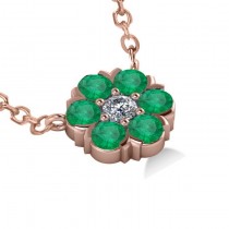 Emerald & Diamond Cluster Pendant Necklace 14k Rose Gold (1.06ct)