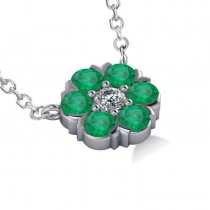 Emerald & Diamond Cluster Pendant Necklace 14k White Gold (1.06ct)