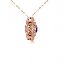 Round Amethyst & Diamond Halo Pendant Necklace 14k Rose Gold (1.55ct)